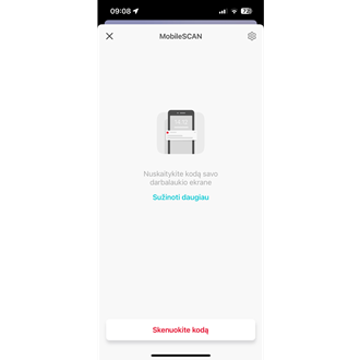 „Citadele“ mobiliosios programėlės Mobilescan ekrano nuotrauka